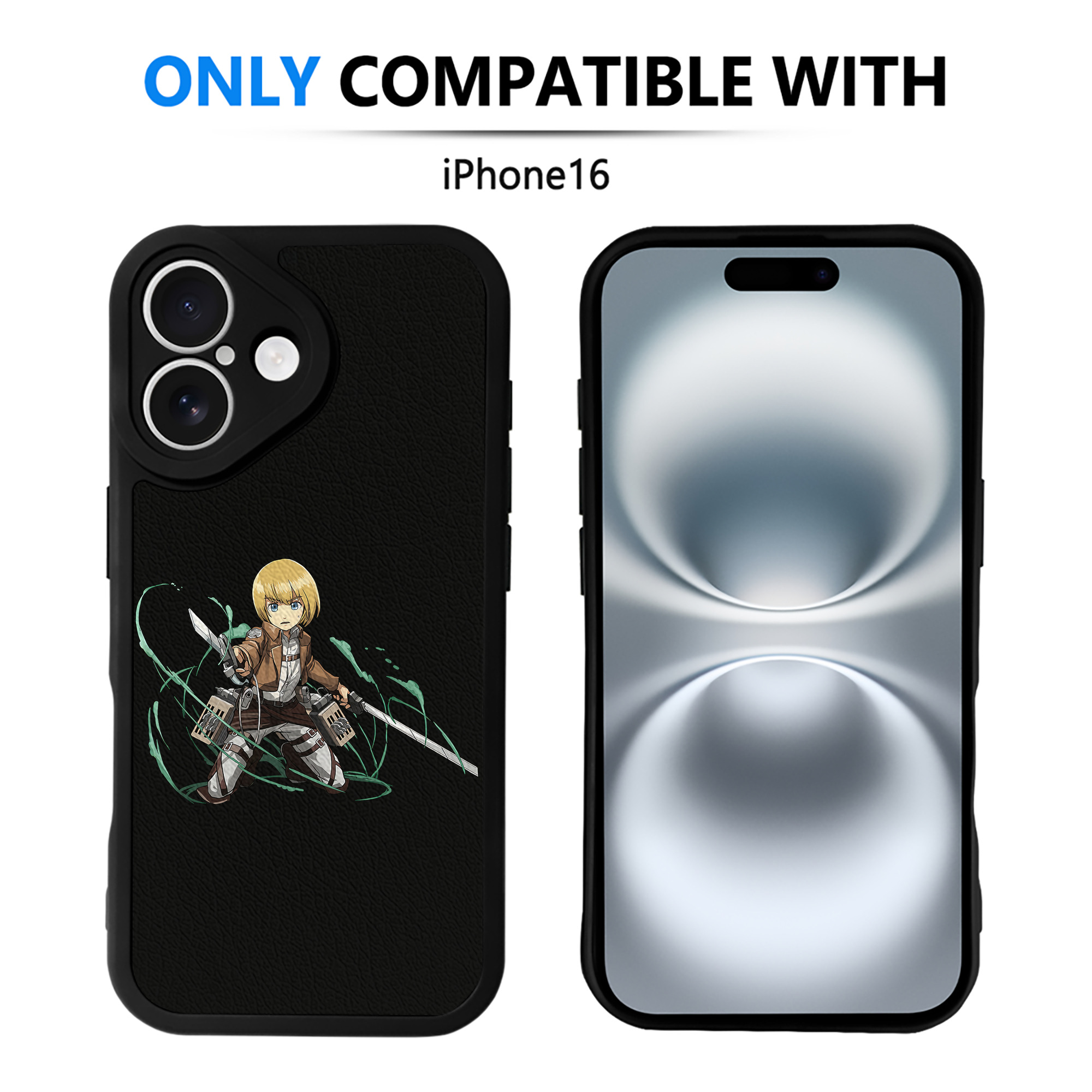 （画像用） 進撃の巨人 アルミン·アルレルト Attack on Titan Armin Arlert 【iPhone 16シリーズ対応】シリコンスマホケース（レザー調） 材質：シリコン